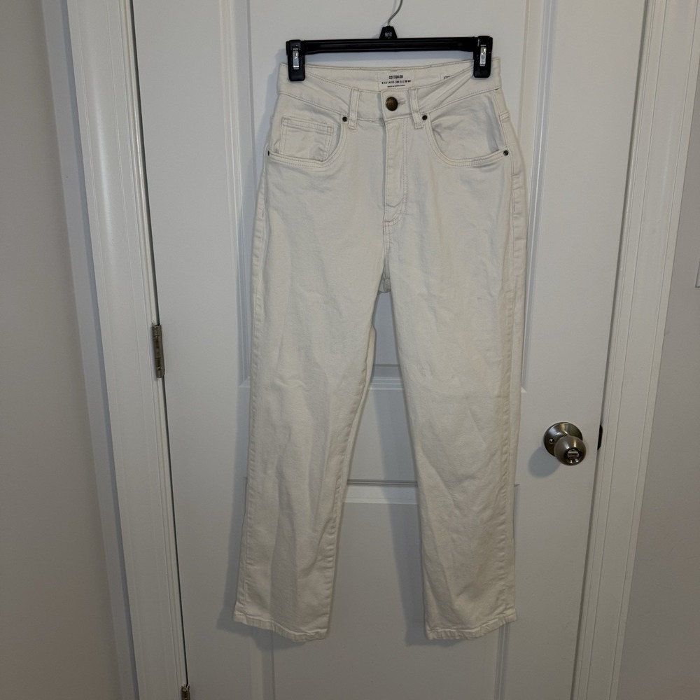 Cotton On Stretch Straight Leg Women's Jeans Size 4 Mid Rise White Recycled Eco